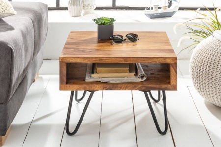 Handgemaakte bijzettafel 45cm Sheesham haarspeldpoten - Img 2