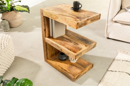 Handgemaakte bijzettafel 60cm mangohout massief hout variabel verstelbaar - Img 3