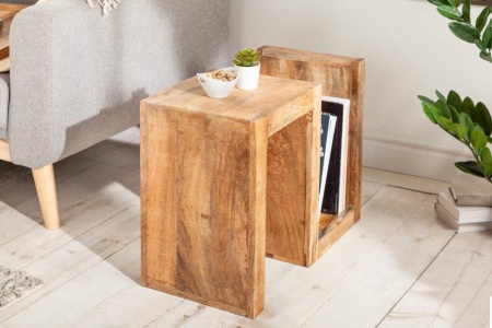 Handgemaakte bijzettafel S 60 cm massief mangohout variabel verstelbaar - Img 4