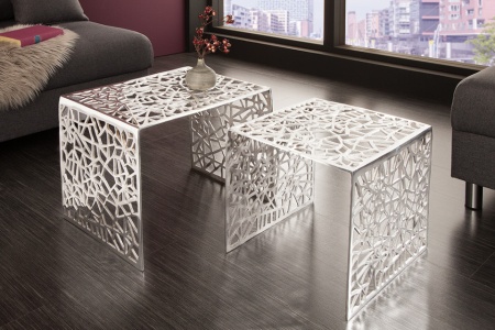 Handgemaakte Design Salontafel Zilver ABSTRACT 49 cm set van 2 - Img 4