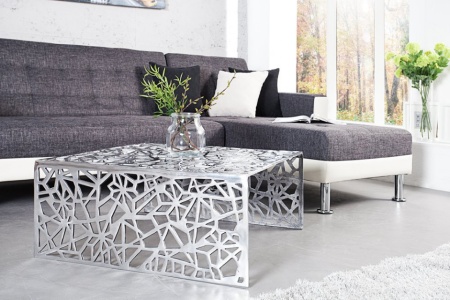 Handgemaakte salontafel ABSTRACT 60cm aluminium, zilverkleurig in het spleetdesign - Img 2