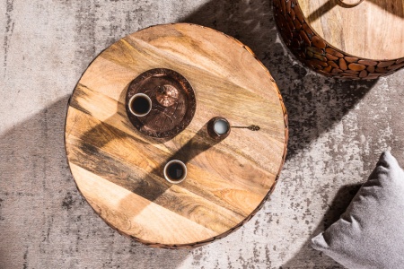 Handgemaakte set van 2 salontafels STONE MOSAIC 65cm koper acacia hout mozaïek look - Img 5