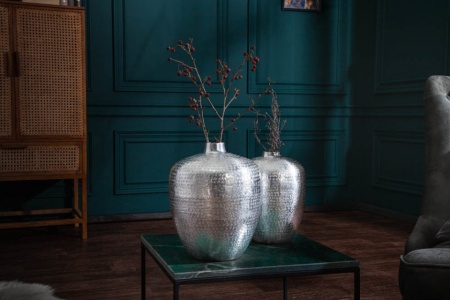 Handgemaakte vazen ​​set van 2 ORIENTAL 33 cm zilver met voetbescherming - Img 3