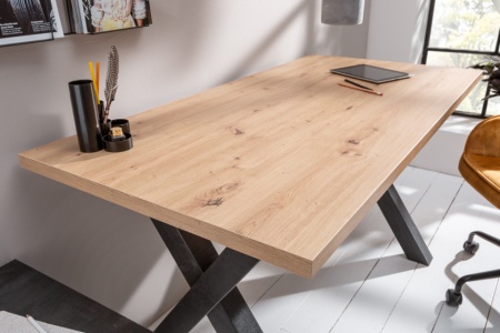 Industrieel bureau MONTREAL 140 cm knoestig eiken met zwart X-frame - Img 5
