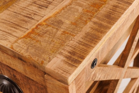 Industriële barkast BODEGA 86 cm mangohouten trolley met wijnrek - Img 6