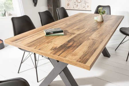Industriële eettafel 160cm eiken look met zwarte X-poten - Img 4