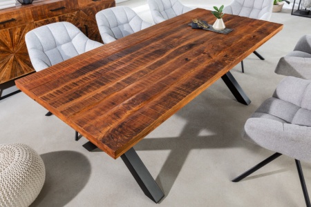 Industriële eettafel WOOD ART 180cm mangohout met zwart X-frame - Img 3