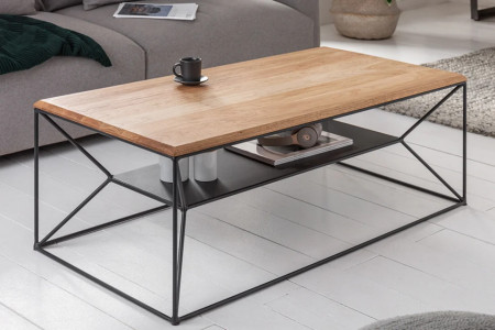 Industriële salontafel ARCHITECTURE 110cm geolied eikenhout met plank