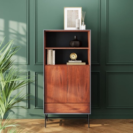 Kabinet /Vitrinekast Selina 82x170cm met notenhoutfineer in warm bruin - Img 7