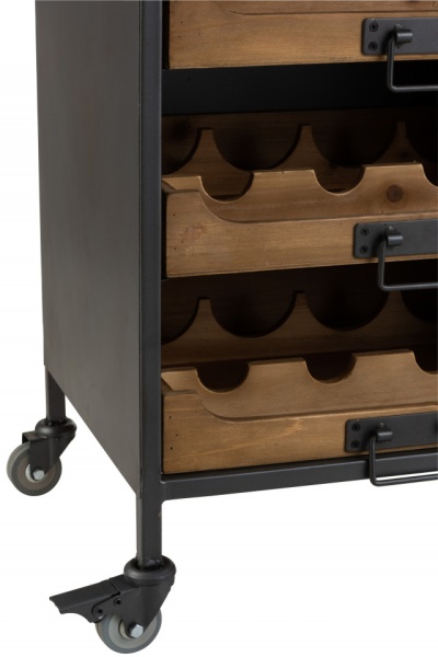 Kast Op Wielen 7 Laden Voor Wijnflessen Metaal/Hout Naturel - Img 5