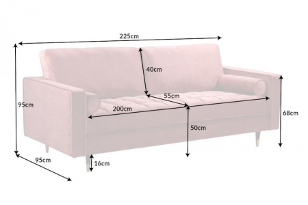 Luxe design 3-zitsbank 225 cm zitcomfort pocketvering bekleding fluweel stof oudroze - Img 2
