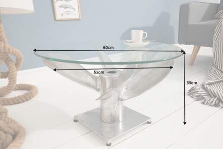 Maritieme salontafel OCEAN M 60cm zilveren antieke scheepsschroef met glazen blad - Img 8