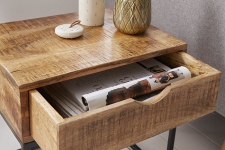 Massief bijzettafeltje MYSTIC LIVING 40cm acacia naturel 3D-oppervlak nachtkastje - Img 4