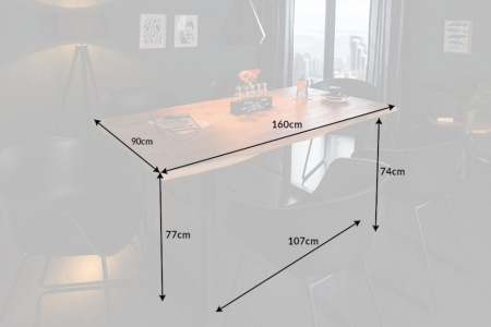 Massief Boomstam Accacia Hout Eettafel 160cm Bladdikte 2.6 cm industrieel sledeonderstel - Img 2
