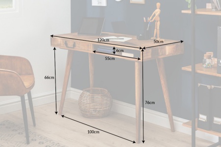 Massief bureau RETRO 120 cm mangohouten met lade - Img 2
