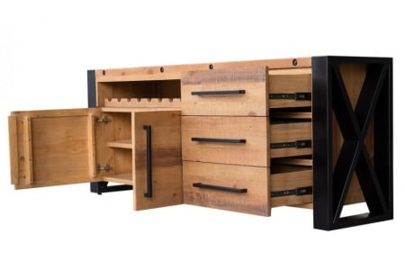 Massief dressoir BIG 195 cm grenen hout industrieel design met flessenhouder - Img 6
