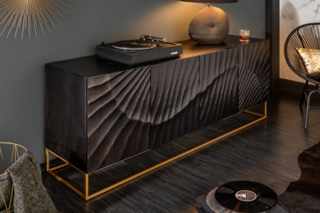 Massief dressoir SCORPION 177 cm van zwart mangohout, gedetailleerd 3D-houtsnijwerk - Img 3