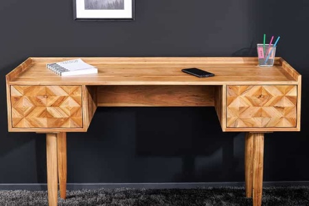Massief houten bureau ALPINE 135 cm natuurlijke acaciahoningafwerking met opberglades - Img 4