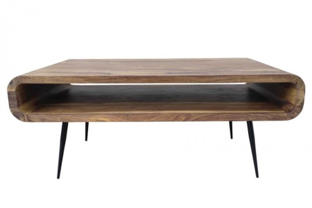 Massief houten salontafel ALPHA 90 cm metalen poten met natuurlijke Sheesham steenafwerking en opbergruimte - Img 3