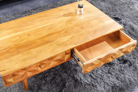 Massief houten salontafel ALPINE 102 cm natuurlijke acaciahoningafwerking met opbergladen - Img 7