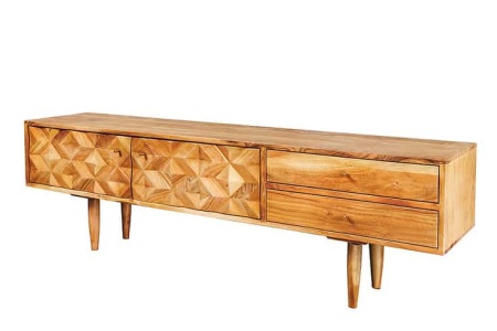 Massief houten tv-lowboard ALPINE 145 cm natuurlijke acacia retro-design met honingkleurige afwerking - Img 8