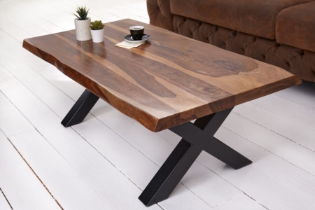 Massief salontafel met boomrand AMAZONAS 110 cm bruin sheesham met X-frame - Img 3