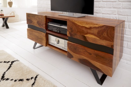 Massief TV lowboard AMAZONAS 160cm bruin sheesham hout met boomrand - Img 4