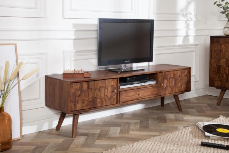 Massief tv-meubel MYSTIC LIVING 140cm acaciabruin 3D-oppervlak massief hout - Img 4