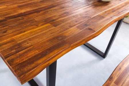 Massieve boomstam eettafel GENESIS 140cm acacia boomrand onderstel - Img 5