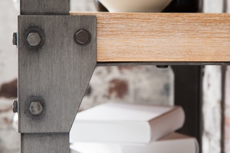 Massieve design boekenkast FACTORY 180cm acacia teak grijs wit gehoogd met metalen behuizing - Img 4