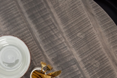 Massieve eettafel 120cm rond grijs mangohout gebogen poten - Img 3
