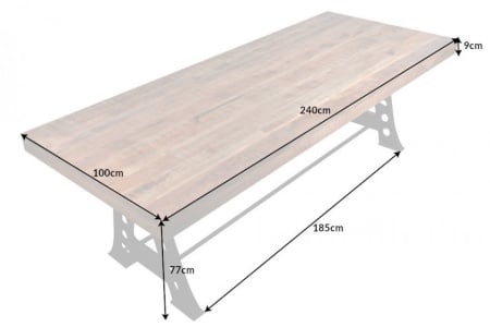 Massieve eettafel INDUSTRIAL 240 cm mangohout met zwart metalen frame - Img 2