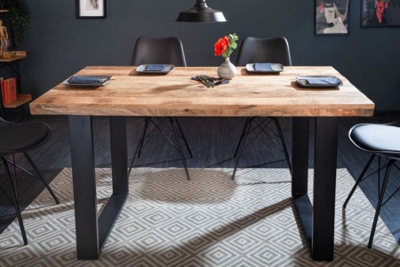 Massieve eettafel IRON CRAFT 120 cm mangohout ijzer industrieel design - Img 3
