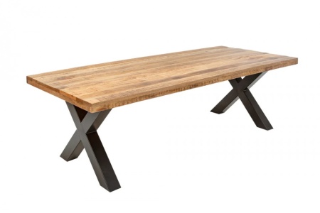 Massieve eettafel IRON CRAFT 200cm mangohout industrieel design met X-poten - Img 8