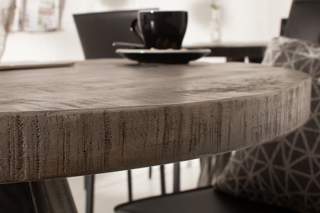 Massieve eettafel IRON CRAFT 80cm ronde grijs mangohouten gebogen poten - Img 6