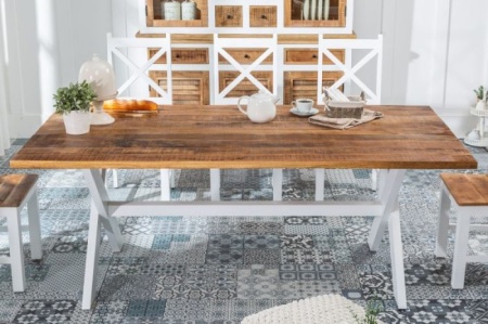 Massieve eettafel LONG ISLAND 160cm mangohout X-frame landelijke stijl - Img 3
