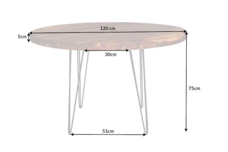 Massieve eettafel MAKASSAR 120cm sheesham rond met haarspeldpoten - Img 2