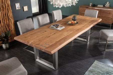 Massieve eettafel MAMMUT ARTWORK 220 cm acacia 6 cm blad naturel roestvrij staal - Img 3