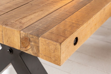 Massieve eettafel ROAD 200cm naturel gerecycled grenen industrieel design X-frame - Img 7
