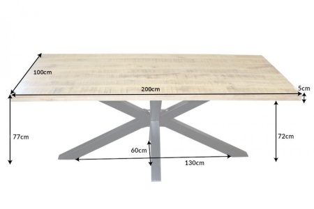 Massieve industriële eettafel GALAXIE 200 cm mangohout stervormig frame - Img 2