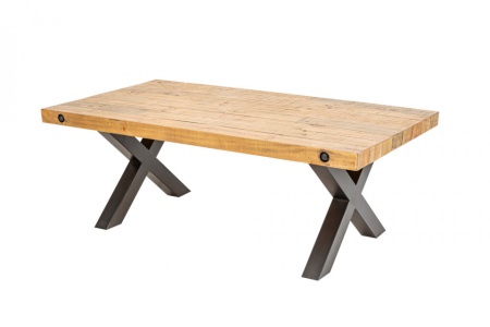 Massieve salontafel THOR 110cm naturel gerecycled grenen industrieel design X-frame - Img 7