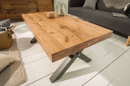 Massieve salontafel THOR 110cm wild eiken geolied in industrieel design - Img 3