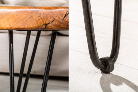 Massieve salontafel WILD 100cm teak massief houten boomschijf Hairpin Legs - Img 5