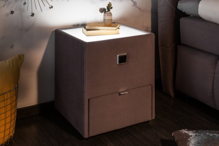 Modern nachtkastje BOUTIQUE 43 cm grijs fluweel met lade indirecte verlichting - Img 6