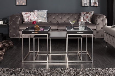 Moderne design salontafel set van 3 ELEMENTS 75 cm zwart stalen dienbladtafel - Img 3