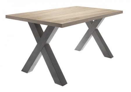 Moderne Industriële eettafel 140 cm eiken look met X-poten - Img 2