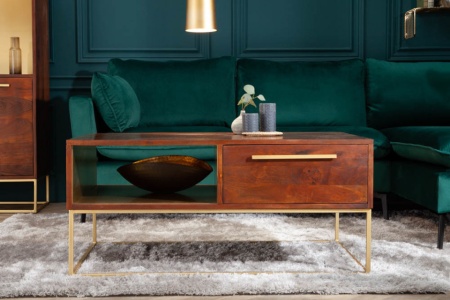 Moderne salontafel met laden acaciahout 110 cm acaciahout bruin goud - Img 5