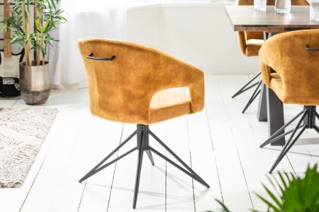 Retro draaistoel ETERNITY mosterdgeel fluweel met comforthandvat - Img 5