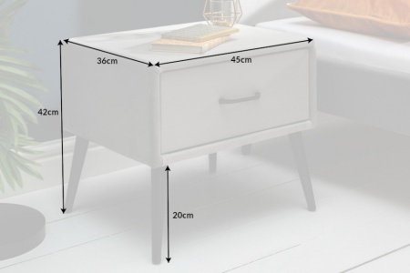 Retro nachtkastje FAMOUS 45 cm zilvergrijs fluweel met lade - Img 2