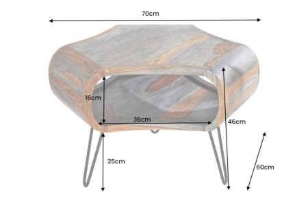 Retro salontafel ORGANIC LIVING 70cm grijs massief sheeshamhout met opbergruimte Hairpin Poten - Img 2